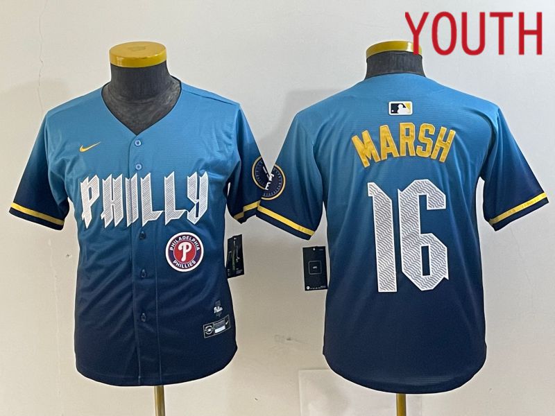 Youth Philadelphia Phillies #16 Marsh Blue City Edition Nike 2024 MLB Jersey style 4->->Youth Jersey